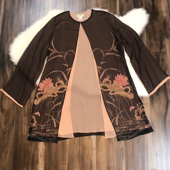 Neiman Marcus Tops - NEIMAN MARCUS Vintage Sheer Silk Robe Kimono Coverup Floral Bird Print Black S